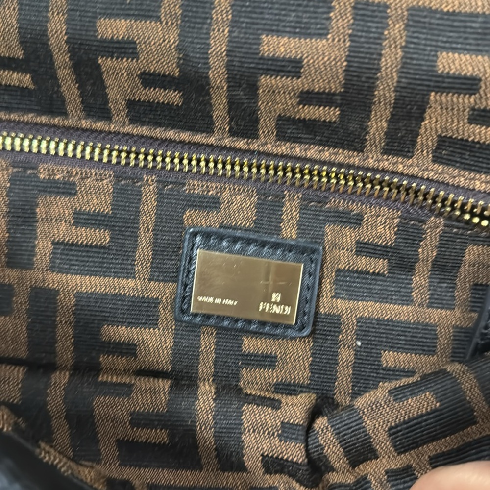 Fendi Black Leather Top Handle Bag with Brown FF Trim - Picture 2 of 11